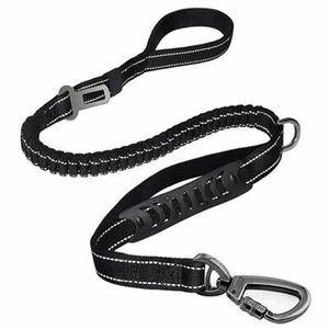Black Bungee Dog Lead Leash Dual Handle Reflective Elastic Walking Lead Nylon - Picture 1 of 11