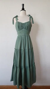Anthropologie Midi Dress New Size Medium Olive Green Coquette Bow Bridgerton - Picture 1 of 6