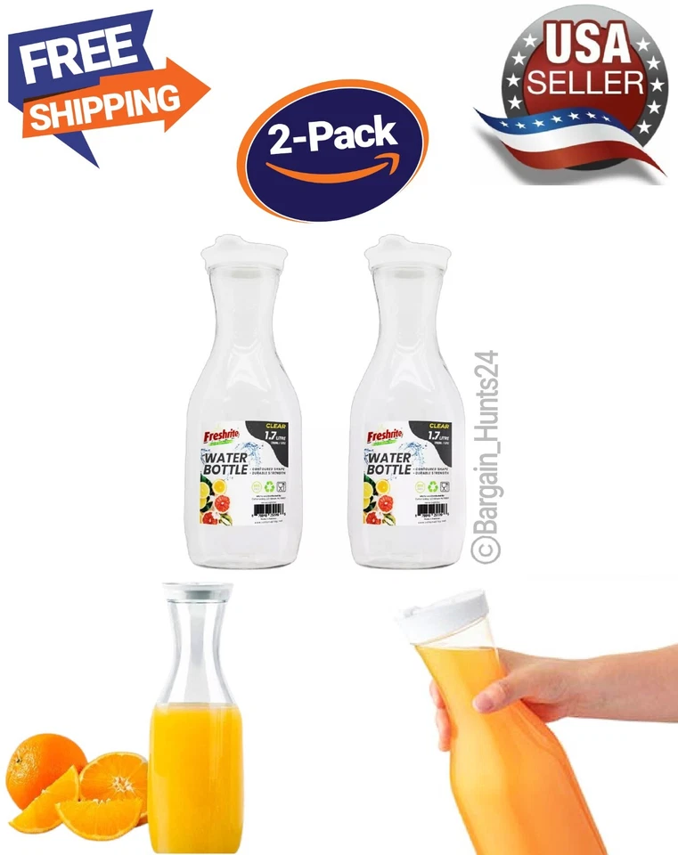 Decorrack 2 Large Water Carafes Bottles With Flip Top Lid 50 Oz Each BPA