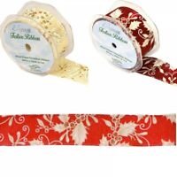 Christmas Wired Edge Ribbon With Holly And Mistletoe DIY Card Crafts 38mm