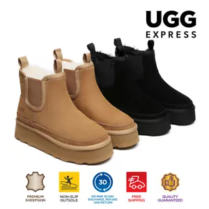 AUSTRALIAN SHEPHERD® UGG Boots Women Sheepskin Wool Platform Elastic Chelsie - Picture 1 of 18