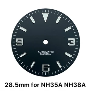 28.5mm Sterile Black Dial Explorer Style Watch Dial No Date for NH38A NH35A BGW9 - Picture 1 of 7
