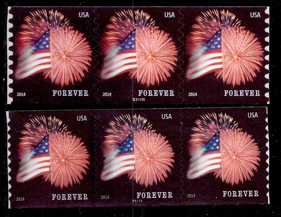 U.S. #4853 P#C11111, #4854 P#P1111, Ft McHenry Flag Fireworks (2014) MNH PNC3 - Image 1 of 1