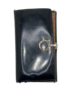 Salvatore Ferragamo Wallet Ganchini Black Brown Silver Woman Authentic Used - Picture 1 of 8