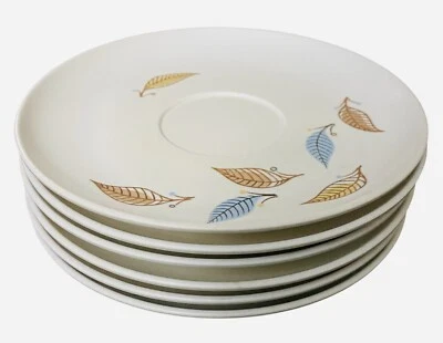 "6 platos/platillos de postre vintage Lenox Ware melamina azul marrón hojas 6""" Foto 1 de 4