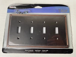 Amerelle Dekor Imperial Perlen gealtert Bronze Metall Wandplatte Lichtschalter 4 Kippschalter - Bild 1 von 2