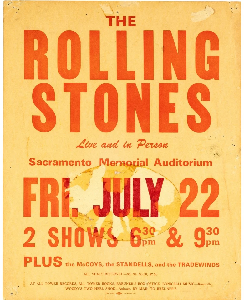 The Rolling Stones 1966 Sacramento, CA Concert Poster Photographed Poster DIN A1 - Bild 1 von 1