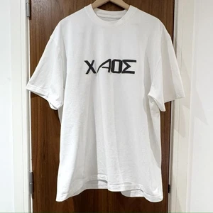Chaos weißes Oversize T-Shirt Baumwolle Streetwear Gr. L schwarz Spruch - Bild 1 von 8