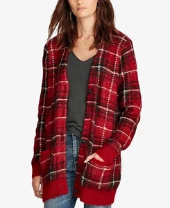 Denim & Supply Women's XL Sweater Red Plaid Cardigan Pockets Buttons Cozy Jacket - Picture 1 of 9