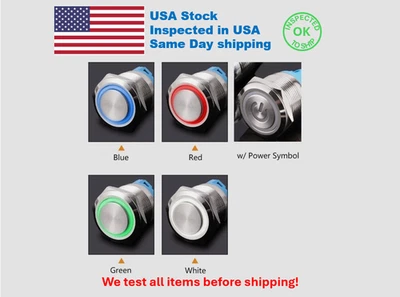 19mm 12V LED ON OFF Push Button Power Switch Latching/Momentary with Wire Socket - Image 1 of 4