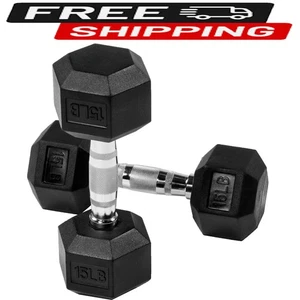 2Pc 15lb Hex Dumbbells with Rubber Coated Hand Weights for Exercises and Fitness - Picture 1 of 4