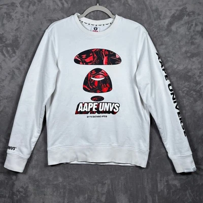 AAPE Universe Crewneck Sweater White Red Logo Size M - Image 1 of 4