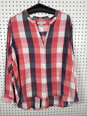 Camisa Tommy Bahama Abotonada Mujer Mangas Enrolladas Cuello en V Cuadros Popover Talla XL Foto 1 de 4