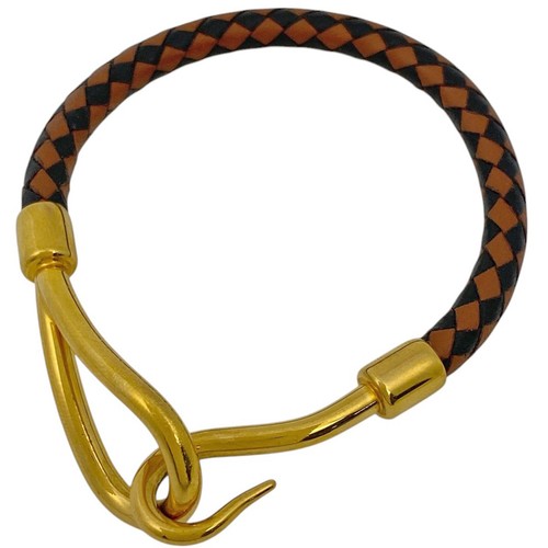 HERMÈS HERMES Jumbo Braccialetto Gancio Braccialetto Pelle Placcato Oro Oro Marrone...