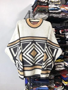 Rare! Vintage Full Knit All Over Logo Sweater Stussy Style Gray L Size - Picture 1 of 11