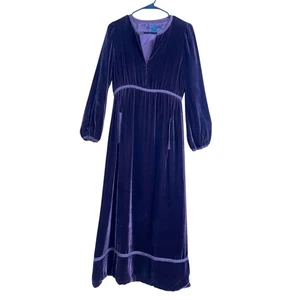 Marc Jacobs Rich Velvet Long Sleeve Plum Midi Dress 8 - Picture 1 of 13