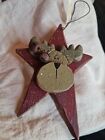 Vintage Rustic Primitive Gisela Graham  Christmas Star Reindeer Bells Wood Paint