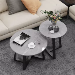 WISFOR 2PCS Round Nesting Coffee Table Dark Grey Marble Table for Sofa Side Home - Picture 1 of 14