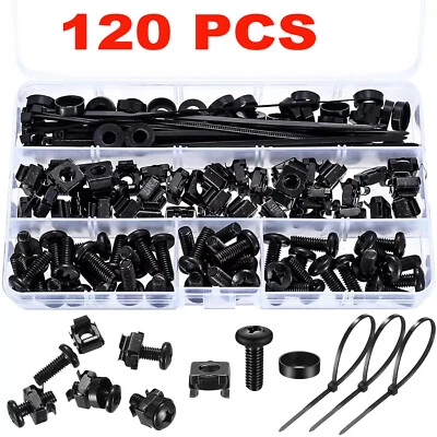 120Pcs M6 x 16mm Rack Mount Cage Nuts,Screws,Washers and Self-Locking Cable Ties - Image 1 of 4