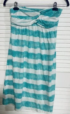 Vestido Nicole Miller sin tirantes talla M verde azulado blanco a rayas espalda ajustada para mujer usado en excelente estado Foto 1 de 4