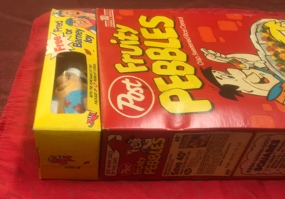 FRED FLINTSTONE Sealed Figure  Attached To POST Fruity Pebbles Box - RARE May 91 - Image 1 of 4