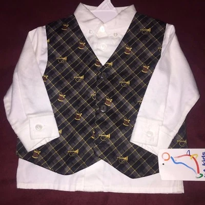 Baby Boys Vest Shirt Set Bugles BT KIDS Christmas EUC Black NEW Tags 18 months - Image 1 of 2