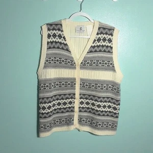 Vintage Pullover Weste Gr. Large, Fair Isle creme grau Strick 90er Schneeflocke Winter - Bild 1 von 9
