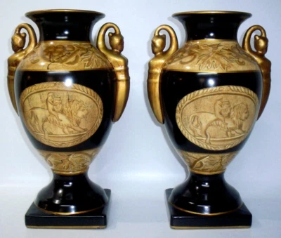 (2) Золотые и черные греческие вазы-урна Raymond Waites for Toyo Trading Co. 13 дюймов - Изображение 1 из 4