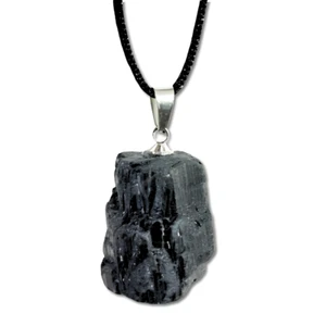Black Tourmaline Necklace Pendant Raw Gemstone Schorl Stone Protection Small - Picture 1 of 20