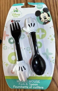 Entzückendes 2015 Disney Mickey Mouse weißer Handschuh Gabel & Löffel Set für 6m+ - Bild 1 von 3
