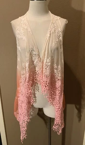 BKE Boutique L Sleeveless Cottage Core Boho Dip Dye Lace Cardigan Vest - Picture 1 of 7