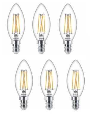 6x Philips LED Filament Kerze E14 3,2W = 25W dimmbar warm glow EEK:F (Spekt A-G) - Bild 1 von 3