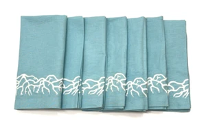Williams Sonoma Aqua Blau Bestickt Korral Baumwolle Servietten 20" x 20" - 7er Set - Bild 1 von 4