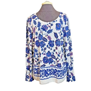 NWT Talbots 100% Merino Wool Lightweight Knit Top Sweater Navy Pink Floral XL - Picture 1 of 14