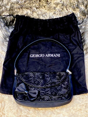 Nuevo Auténtico Mini Bolso de Hombro de Mano Georgio Armani de Cuero Negro y Encaje Foto 1 de 4