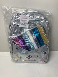 Justice Girls Backpack Bookbag Holo Sticker Silver Detachable Wristlet New  - Picture 1 of 6