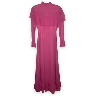 VTG Handmade Prairie Prom Dress Size XS? Pink Ruffle High Neck Sheer Costume - Image 1 of 4