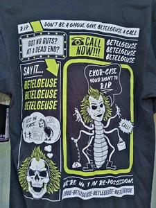 Grimm Designs Damaged Society Beetlejuice Betelgeuse Call Now Black T Shirt - Picture 1 of 4