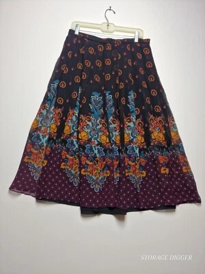 Coldwater Creek Fit & Flare Skirt Women's Large Multicolor Floral Silk Pleated - Image 1 of 4