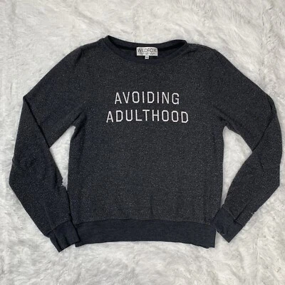 Wildfox “Avoiding Adulthood” Lightweight Womens Sweater Size S Small Gray Rayon - Imagem 1 de 4