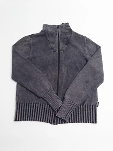 VTG Woolrich Sweater Womens Medium Black Faded Knit Full Zip Ramie Blend - Picture 1 of 9