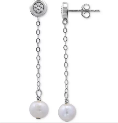 Pendientes colgantes de cadena de circonitas cúbicas y perlas cultivadas de agua dulce Giani Bernini Foto 1 de 3