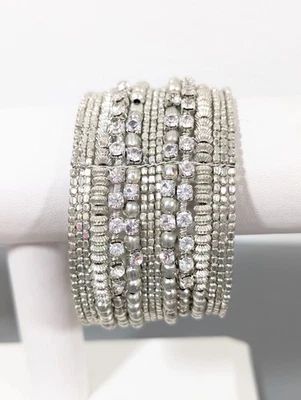 Brazalete Boho ancho tono plata estrás tribal occidental 7,5 pulgadas Foto 1 de 4