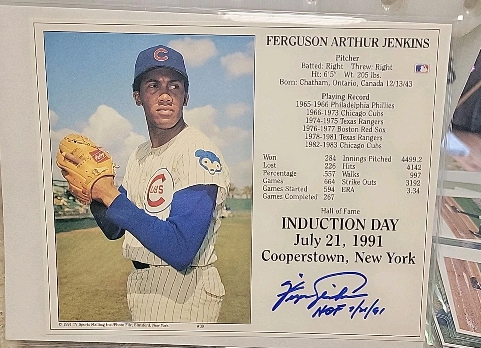 Fergie Jenkins SIGNED 8x10 HOF Induction Card Photo No Coa Cubs,Rangers  - Image 1 of 1