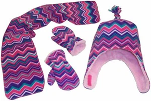 NICE CAPS Girls Chevron Soft Sherpa Lined Hat/Scarf/Mitten Set - Picture 1 of 1