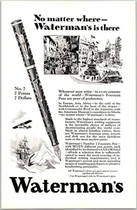 PRINT AD 1929 Waterman's Fountain Pens No. 7 Points Dollars No Matter Where - Picture 1 of 3