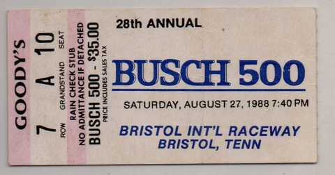 1988 BUSCH 500 Ticket Stub DALE EARNHARDT SR WIN #34, Bristol Speedway, #3 Cover