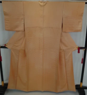 Kimono japonais vintage soie orange tradition chère komon hauteur 62,2 pouces - Photo 1/4