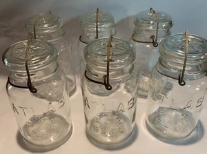 Lot of 6 Vintage ATLAS E-Z SEAL Quart Jars Clear Glass QUART Bale Mason Canning - Picture 1 of 15