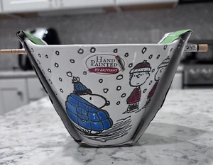 NEW Peanuts Snoopy Puffy Coat Christmas Holiday Ramen Noodle Bowl w/Chopsticks - Picture 1 of 3